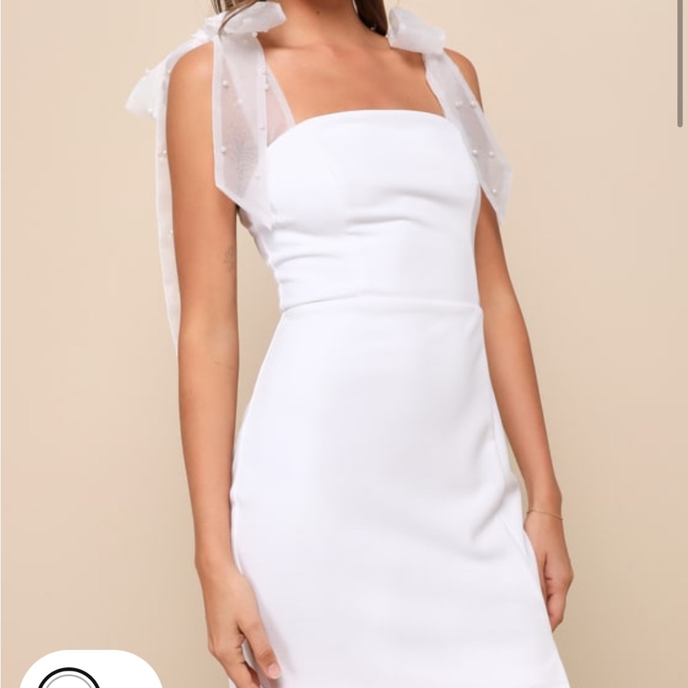 Lulus Beaming Perfection White Pearl Organza Tie-Strap Mini Dress